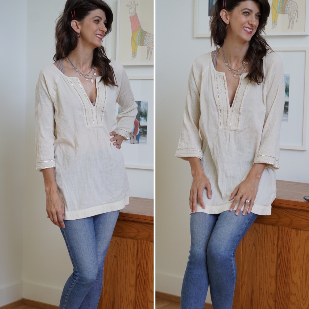 Athleta 100% cotton beaded top